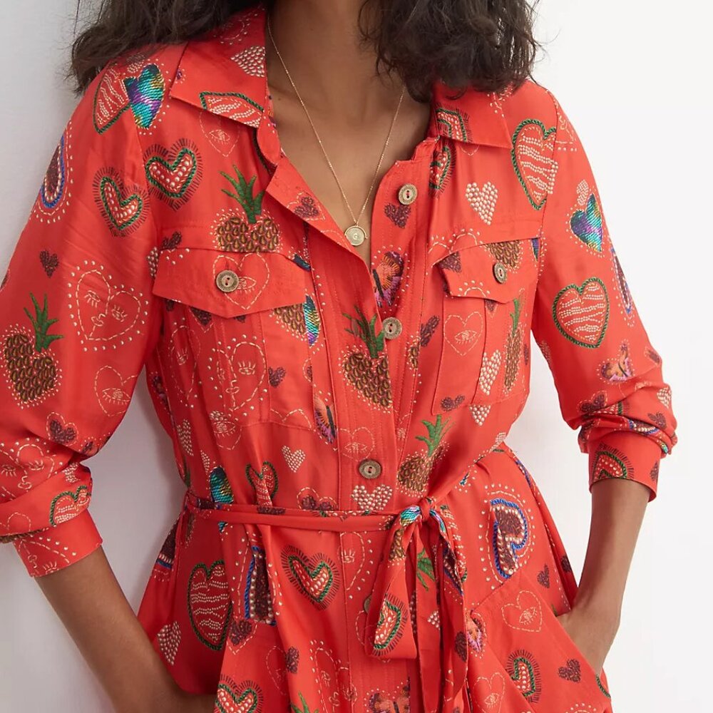 Farm Rio for Anthropologie Calixta Conversation Hearts Midi Shirtdress NWT
